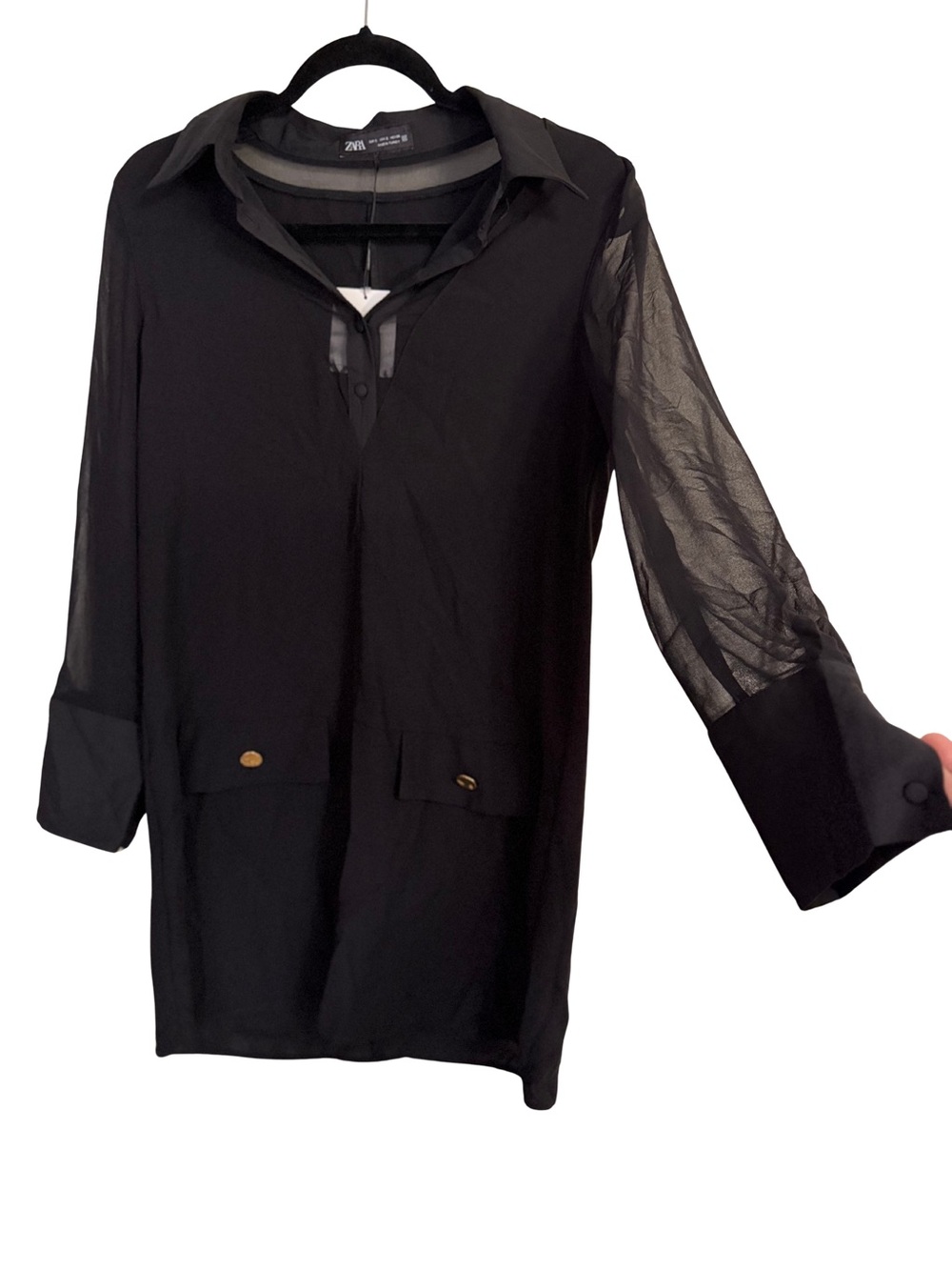 Zara Black Tunic with Sheer Sleeves